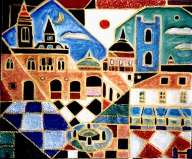 Pittura intitolato "Bergamo -Piazza Vec…" da Angelo Mazzoleni, Opera d'arte originale, Olio