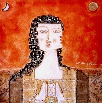 Pittura intitolato "la dama rossa" da Angelo Mazzoleni, Opera d'arte originale, Olio