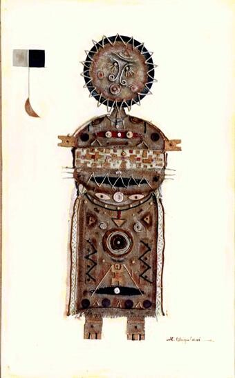 Pittura intitolato "idolo solare" da Angelo Mazzoleni, Opera d'arte originale, Olio