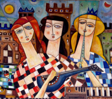Malarstwo zatytułowany „Le tre muse” autorstwa Angelo Mazzoleni, Oryginalna praca, Olej