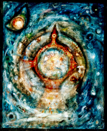 Schilderij getiteld "uccello cosmico" door Angelo Mazzoleni, Origineel Kunstwerk, Olie