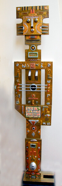 Sculpture titled "Totem sincretico" by Angelo Mazzoleni, Original Artwork, Wood