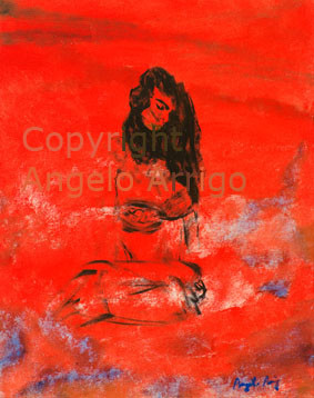 Pittura intitolato "Donna al mare - Wom…" da Angelo Arrigo, Opera d'arte originale, Olio