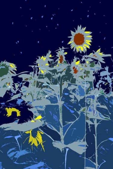 Digital Arts titled "Sun Flowers at Night" by Angelo Di Pietrantonio, Original Artwork