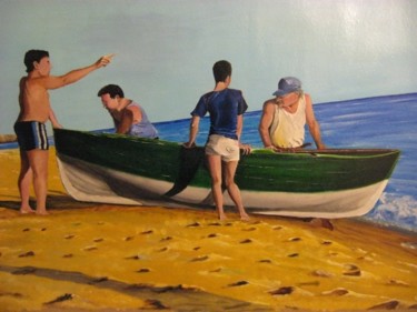 Pittura intitolato "Pescatori" da Angelo Raffaele Ruggiero, Opera d'arte originale