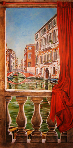 Pittura intitolato "Balcon à Venise" da Sylvie Mailhe Poursines, Opera d'arte originale, Acrilico