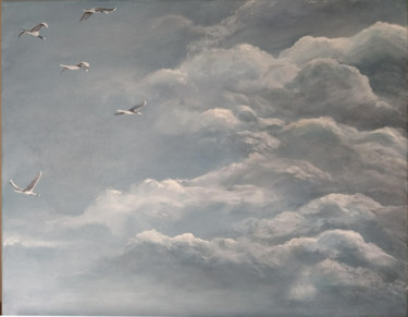 Peinture intitulée "vol de canards dans…" par Sylvie Mailhe Poursines, Œuvre d'art originale, Acrylique Monté sur Châssis en…