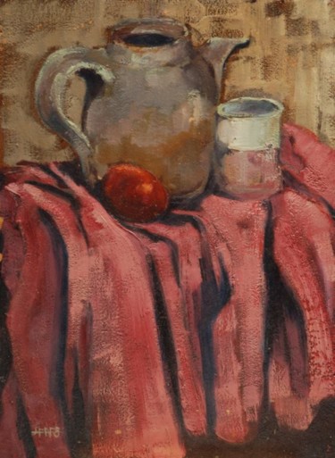 Painting titled "Carafe et verre" by Philippe Jamin, Original Artwork, Oil