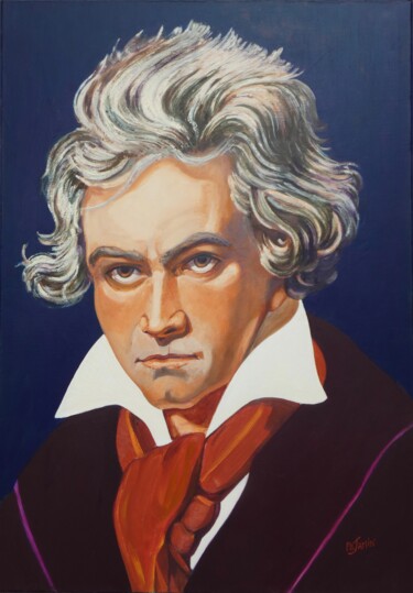 Painting titled "Ludwig van Beethoven" by Philippe Jamin, Original Artwork, Oil Mounted on Wood Stretcher frame