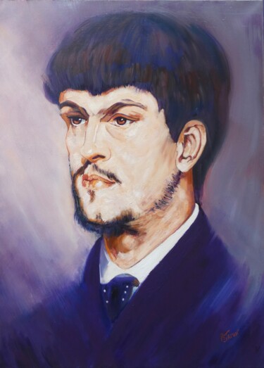 Painting titled "Claude Debussy" by Philippe Jamin, Original Artwork, Oil Mounted on Wood Stretcher frame