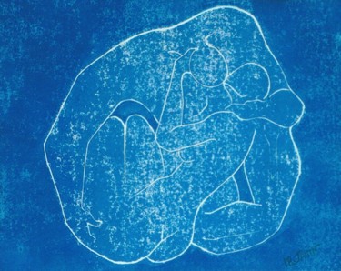 Gravures & estampes intitulée "Le baiser VI" par Philippe Jamin, Œuvre d'art originale, Linogravures