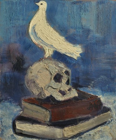 Painting titled "Vanité à la colombe" by Philippe Jamin, Original Artwork, Oil