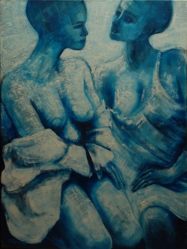 Painting titled "Confidences" by Philippe Jamin, Original Artwork, Oil