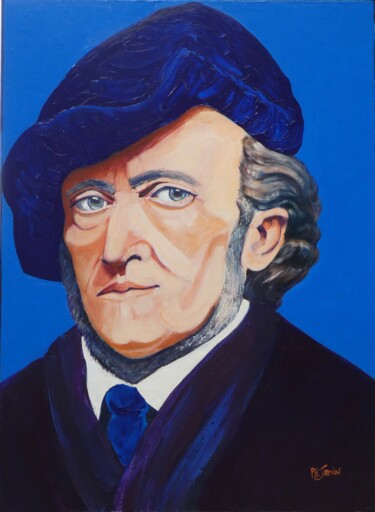 Schilderij getiteld "Richard Wagner" door Philippe Jamin, Origineel Kunstwerk, Olie Gemonteerd op Frame voor houten brancard
