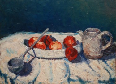 Peinture intitulée "Pommes et grès" par Philippe Jamin, Œuvre d'art originale, Huile