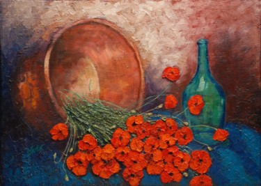 Painting titled "Coquelicots renvers…" by Philippe Jamin, Original Artwork, Oil
