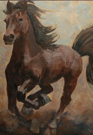 Painting titled "Cheval au galop II" by Philippe Jamin, Original Artwork, Oil