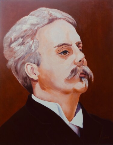 Painting titled "Gabriel Fauré" by Philippe Jamin, Original Artwork, Oil Mounted on Wood Stretcher frame