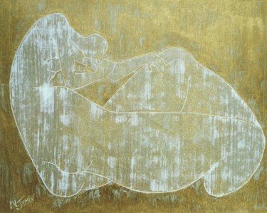 Estampas & grabados titulada "L'odalisque II" por Philippe Jamin, Obra de arte original, Linograbados