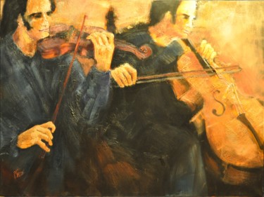 Pintura titulada "Les 2 musiciens" por Philippe Jamin, Obra de arte original, Oleo