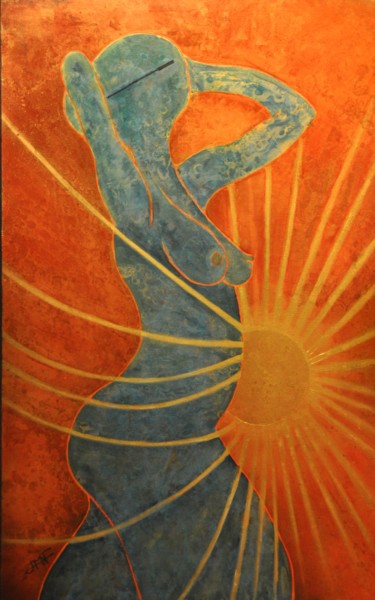 Malerei mit dem Titel "La femme au soleil" von Philippe Jamin, Original-Kunstwerk, Öl