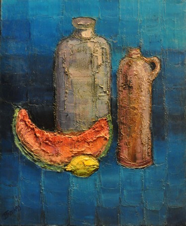 Pintura titulada "Grès et pastèque" por Philippe Jamin, Obra de arte original, Oleo