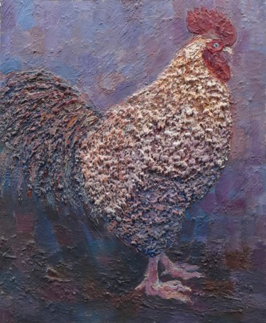 Painting titled "Le coq" by Philippe Jamin, Original Artwork, Oil
