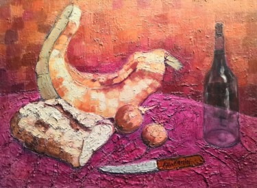 Schilderij getiteld "Pain et Citrouille" door Philippe Jamin, Origineel Kunstwerk, Olie