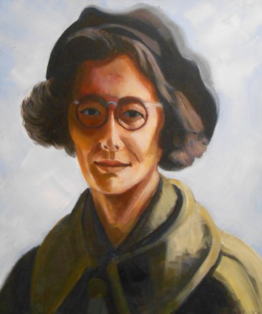 Painting titled "Simone Weil II" by Philippe Jamin, Original Artwork, Oil
