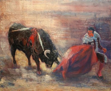 Pintura titulada "Le taureau blessé" por Philippe Jamin, Obra de arte original, Oleo