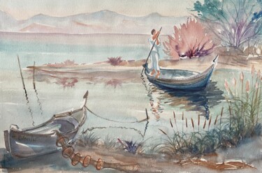 Peinture intitulée "L'étang" par Philippe Jamin, Œuvre d'art originale, Aquarelle