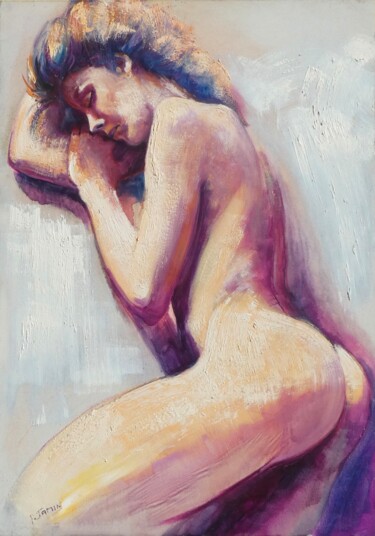 Painting titled "Femme endormie" by Philippe Jamin, Original Artwork, Oil Mounted on Wood Stretcher frame