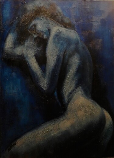Painting titled "Femme endormie IV" by Philippe Jamin, Original Artwork, Oil Mounted on Wood Stretcher frame