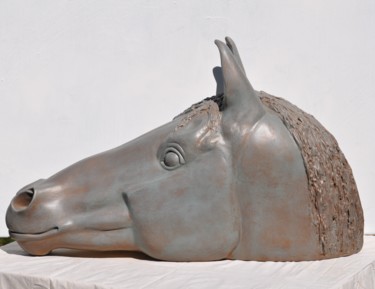 Sculpture titled "Le cheval grec" by Philippe Jamin, Original Artwork, Resin