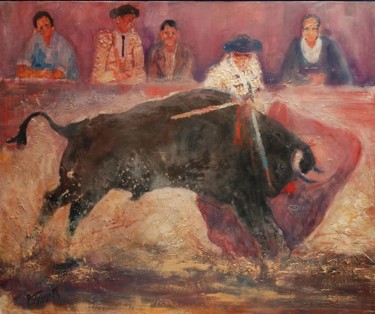 Painting titled "Tauromachie II" by Philippe Jamin, Original Artwork, Oil