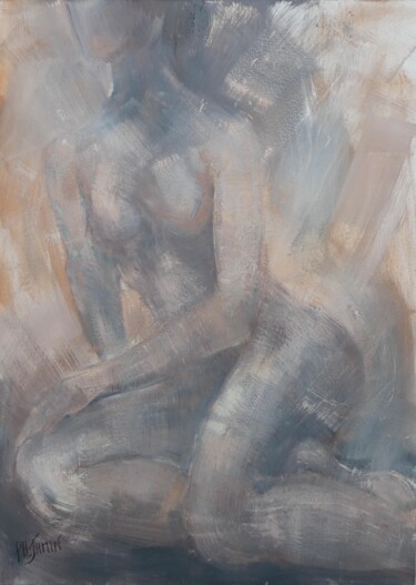 Painting titled "Nu nimbé" by Philippe Jamin, Original Artwork, Oil Mounted on Wood Stretcher frame