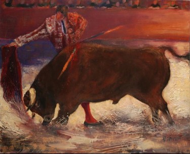Painting titled "Tauromachie" by Philippe Jamin, Original Artwork, Oil