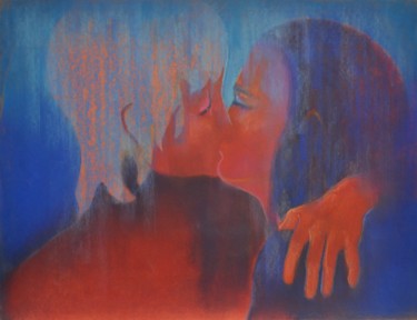 Drawing titled "Les amoureux" by Philippe Jamin, Original Artwork, Pastel