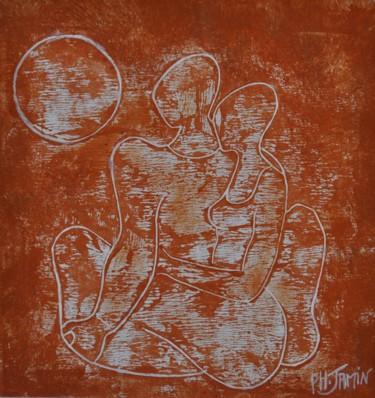 Gravures & estampes intitulée "Couple au soleil III" par Philippe Jamin, Œuvre d'art originale, Linogravures
