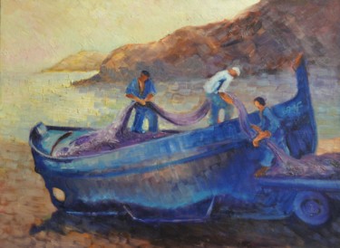 Pintura intitulada "Catalane au filet" por Philippe Jamin, Obras de arte originais, Óleo