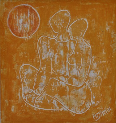 Estampas & grabados titulada "Couple au soleil II" por Philippe Jamin, Obra de arte original, Linograbados