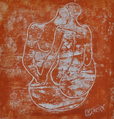 Gravures & estampes intitulée "Couple passion VI" par Philippe Jamin, Œuvre d'art originale, Linogravures
