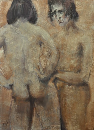 Painting titled "Les adolescentes" by Philippe Jamin, Original Artwork, Oil Mounted on Wood Stretcher frame