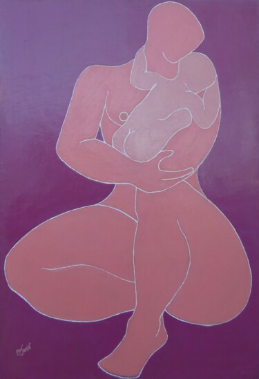 Peinture intitulée "Maternité" par Philippe Jamin, Œuvre d'art originale, Huile