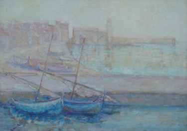 Malerei mit dem Titel "Le nouveau port" von Philippe Jamin, Original-Kunstwerk, Öl Auf Keilrahmen aus Holz montiert