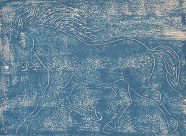 Estampas & grabados titulada "Cheval fougueux III" por Philippe Jamin, Obra de arte original, Linograbados