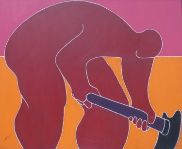 Peinture intitulée "L'homme à la houe" par Philippe Jamin, Œuvre d'art originale, Huile