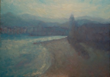 Peinture intitulée "Crépuscule sur Coll…" par Philippe Jamin, Œuvre d'art originale, Huile