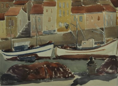 Painting titled "Port-Vendres" by Philippe Jamin, Original Artwork, Watercolor
