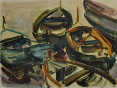 Pintura intitulada "Les barques catalan…" por Philippe Jamin, Obras de arte originais, Guache